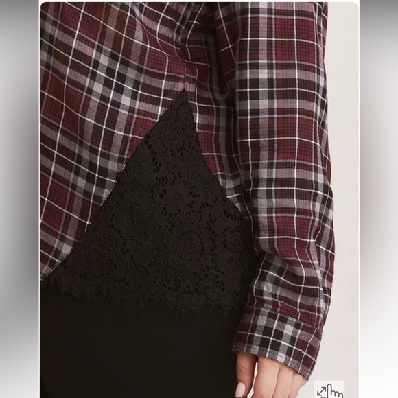 ✨torrid multicolor plaid lace inset button down camp shirt✨ - Picture 3 of 11